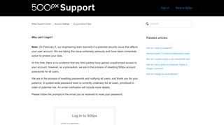 
                            7. Why can't I login? – 500px Support Center