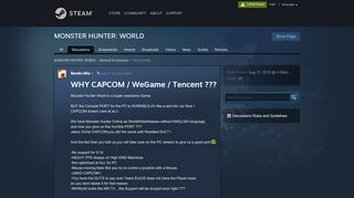 
                            6. WHY CAPCOM / WeGame / Tencent ??? :: MONSTER HUNTER ...