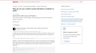 
                            3. Why do we use a dollar symbol ($) before variables in PHP? - Quora