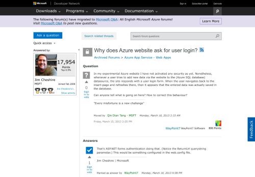 
                            11. Why does Azure website ask for user login? - MSDN - Microsoft