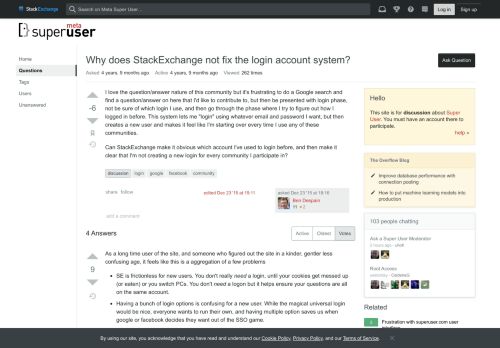 
                            9. Why does StackExchange not fix the login account system? - Meta ...