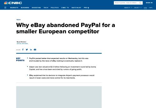 
                            10. Why eBay abandoned PayPal for a smaller European ... - CNBC.com