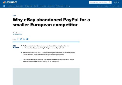 
                            10. Why eBay abandoned PayPal for Adyen, a smaller European competitor