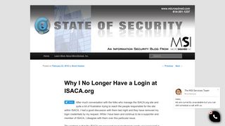 
                            11. Why I No Longer Have a Login at ISACA.org | MSI :: State of Security