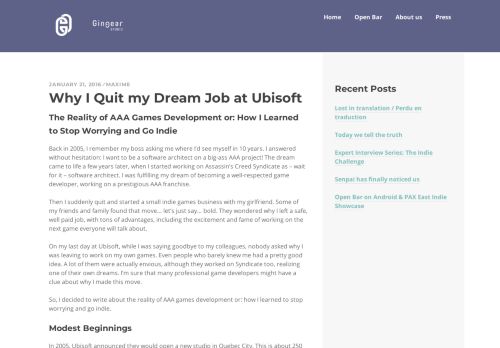 
                            10. Why I Quit my Dream Job at Ubisoft | Gingear Studio