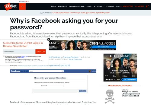 
                            5. Why is Facebook asking you for your password? | ZDNet