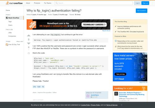 
                            1. Why is ftp_login() authentication failing? - Stack Overflow