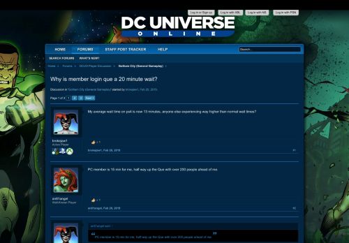 
                            5. Why is member login que a 20 minute wait? | DC Universe Online ...