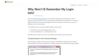 
                            1. Why Won't IE Remember My Login Info? – IEInternals - MSDN Blogs