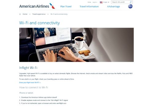 
                            9. Wi-Fi and connectivity − Travel information − American Airlines
