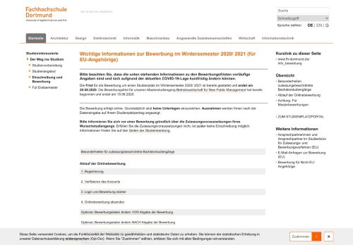 
                            4. Wichtige Informationen zur Bewerbung - FH Dortmund