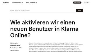 
                            2. Wie aktivieren wir einen neuen Benutzer in Klarna Online? - Klarna ...