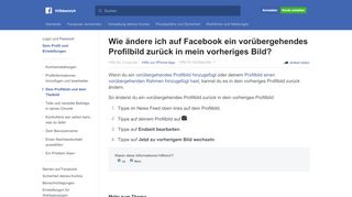 
                            1. Wie ändere ich ein vorübergehendes Profilbild zurück in ... - Facebook