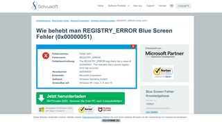 
                            1. Wie behebt man REGISTRY_ERROR Blue Screen Fehler (0x00000051)