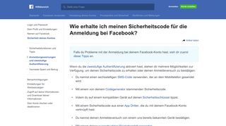 
                            1. Wie erhalte ich meinen Sicherheitscode für die ... - Facebook