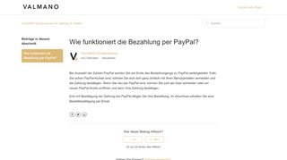 
                            7. Wie funktioniert die Bezahlung per PayPal? – VALMANO Kundenservice
