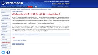 
                            2. Wie kann ich den MySQL Strict SQL Modus ändern? (faq.variomedia.de)