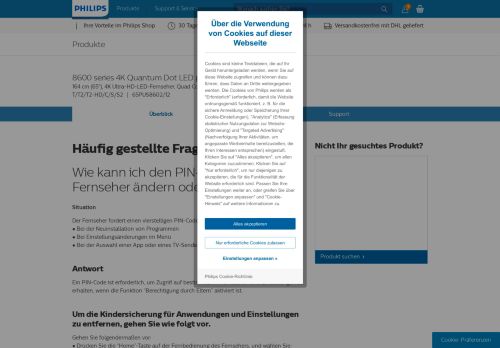 
                            2. Wie kann ich den PIN-Code auf dem Fernseher ändern oder ... - Philips