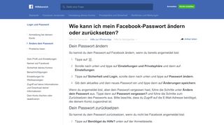
                            1. Wie kann ich mein Facebook-Passwort ändern oder zurücksetzen ...