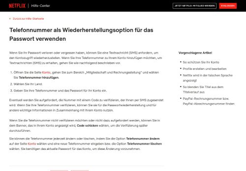 
                            1. Wie kann ich meine Telefonnummer als ... - Netflix Help Center