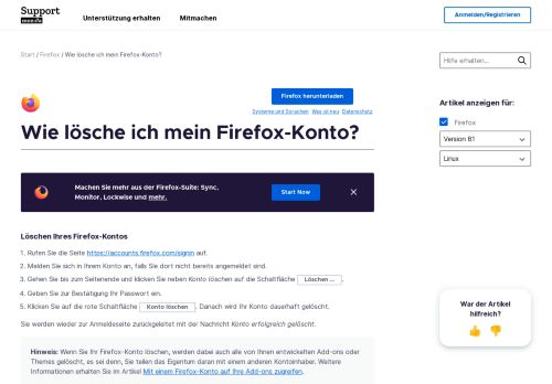 
                            1. Wie lösche ich mein Firefox-Konto? | Mozilla-Hilfe - Mozilla Support