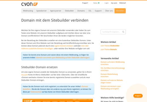 
                            7. Wie nutze ich meine eigene Domain mit dem Sitebuilder? - Cyon