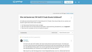 
                            11. Wie viel kostet ein VW Golf IV Funk-Ersatz-Schlüssel? (Auto ...