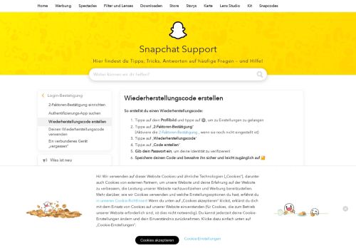
                            1. Wiederherstellungscode erstellen - Snapchat Support