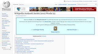 
                            13. Wikipedia:Auskunft/Archiv/2012/Woche 25 – Wikipedia