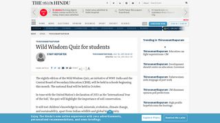 
                            9. Wild Wisdom Quiz for students - The Hindu