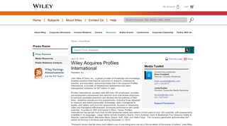 
                            5. Wiley: Wiley Acquires Profiles International