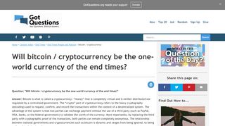 
                            12. Will bitcoin / cryptocurrency be the one-world currency of the end ...