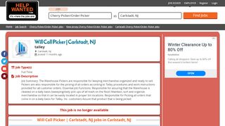 
                            12. Will Call Picker | Carlstadt, NJ | Carlstadt, NJ | 24b7 | HelpWanted.com