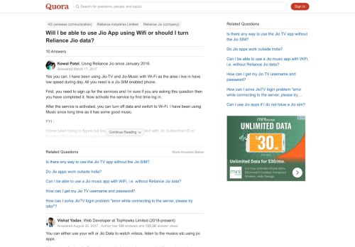 
                            10. Will I be able to use Jio App using Wifi or should I turn Reliance ...