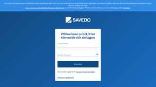 
                            1. Willkommen zurück! Hier können Sie sich einloggen. | Savedo