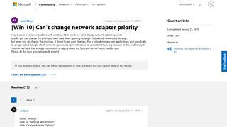 
                            10. [Win 10] Can't change network adapter priority - Microsoft Community