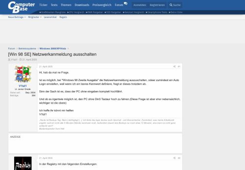 
                            4. [Win 98 SE] Netzwerkanmeldung ausschalten | ComputerBase Forum