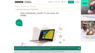 
                            10. WIN: Notebook „Swift 3“ von Acer für 699€! • COUCH - COUCHstyle
