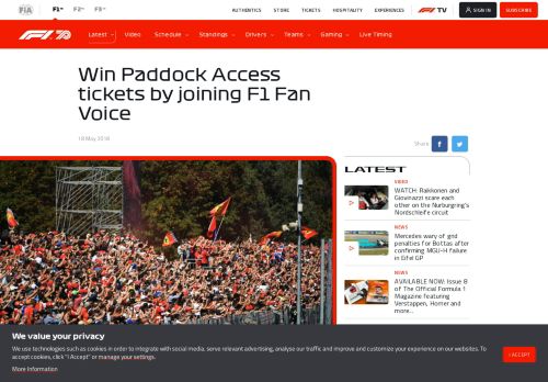 
                            6. Win Paddock Access tickets by joining F1 Fan Voice - Formula One