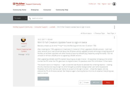 
                            11. Win10 Fall Creators Update have to sign-in twice - McAfee Support ...