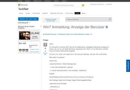 
                            2. Win7 Anmeldung: Anzeige der Benutzer - Microsoft