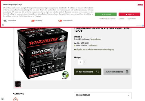 
                            10. WINCHESTER Super-X Drylock Super Steel 12/76 - Flintenmunition ...