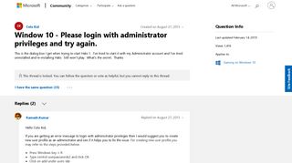 
                            2. Window 10 - Please login with administrator privileges and try ...