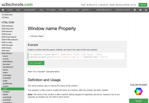 
                            11. Window name Property - W3Schools