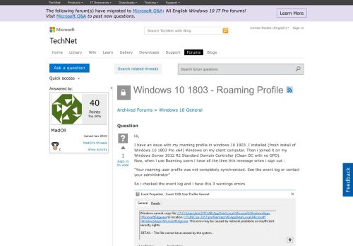 
                            2. Windows 10 1803 - Roaming Profile - Microsoft