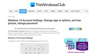 
                            8. Windows 10 Account Settings: Change sign-in options, set ...