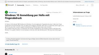 
                            4. Windows 10 Anmeldung per Hello mit Fingerabdruck - Microsoft Community