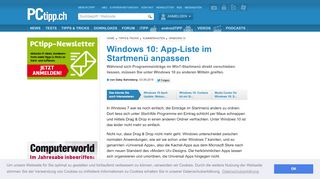 
                            5. Windows 10: App-Liste im Startmenü anpassen - PCtipp.ch