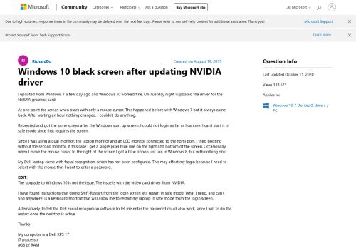 
                            6. Windows 10 black screen after updating NVIDIA driver - Microsoft ...