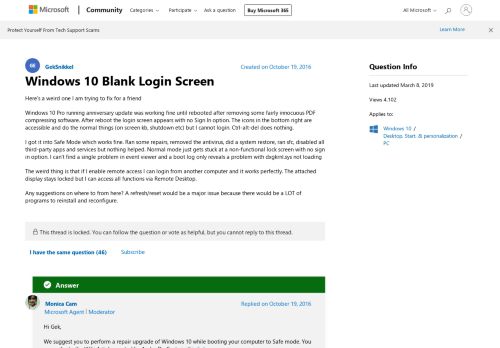 
                            3. Windows 10 Blank Login Screen - Microsoft Community